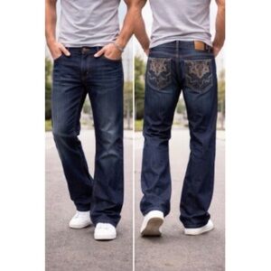 Corked Y2K Retro Blue Baggy Jeans with Embroidered Back Pockets HipHop 42/32